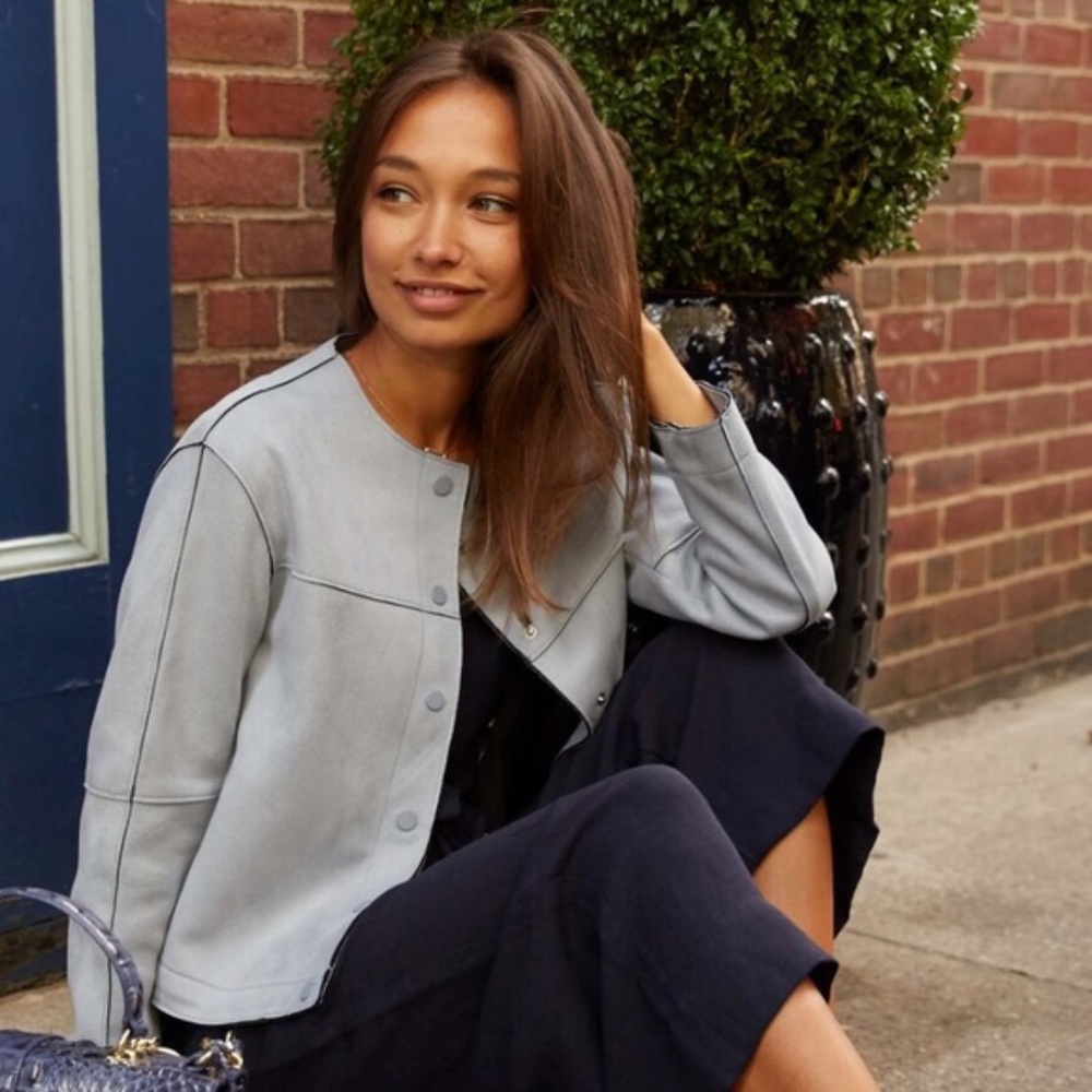 Zara Baby Blue Crop Faux Suede Jacket Size Small